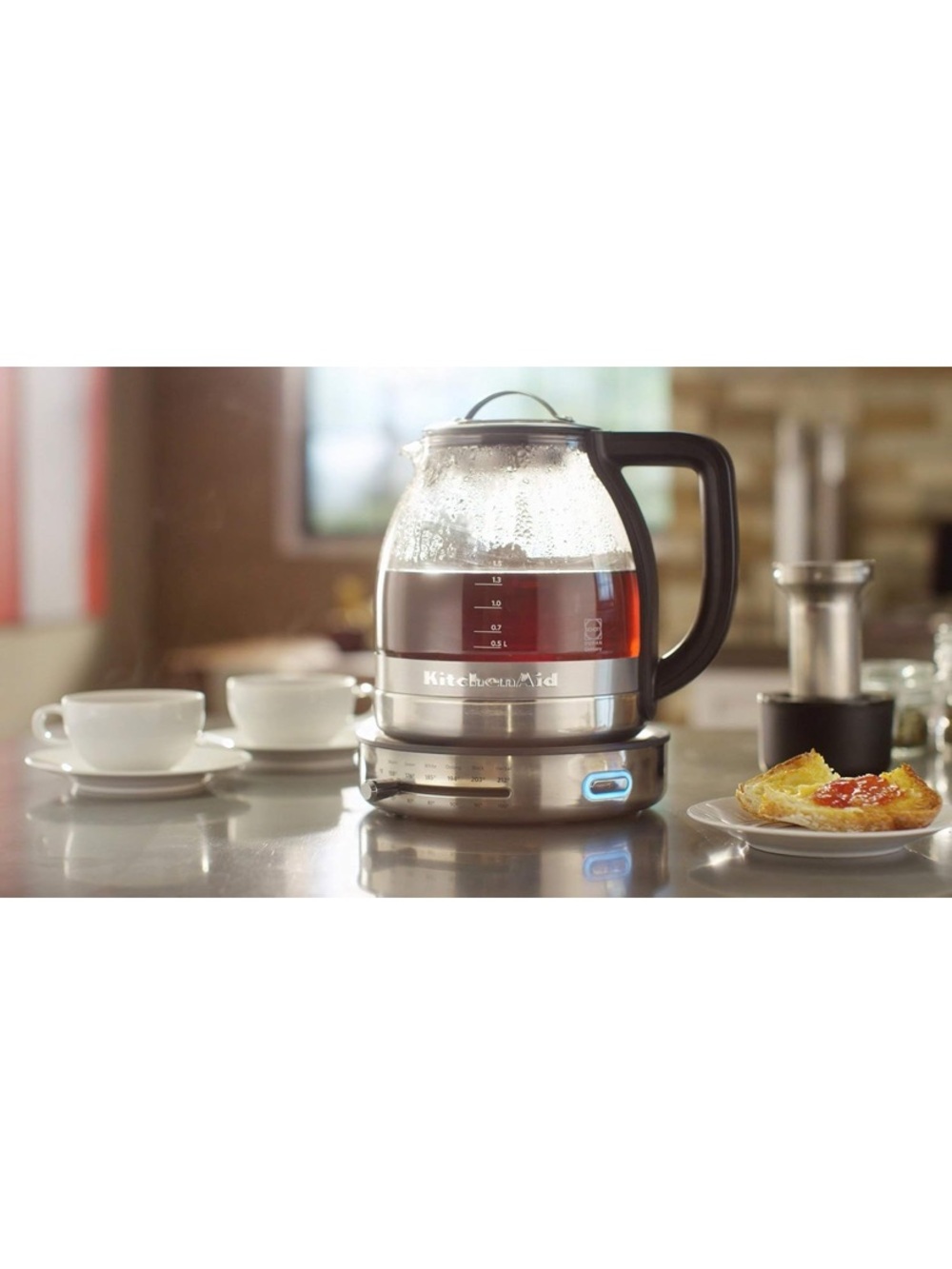 RARE KitchenAid Glass Electric Tea Kettle with Silver Stainless